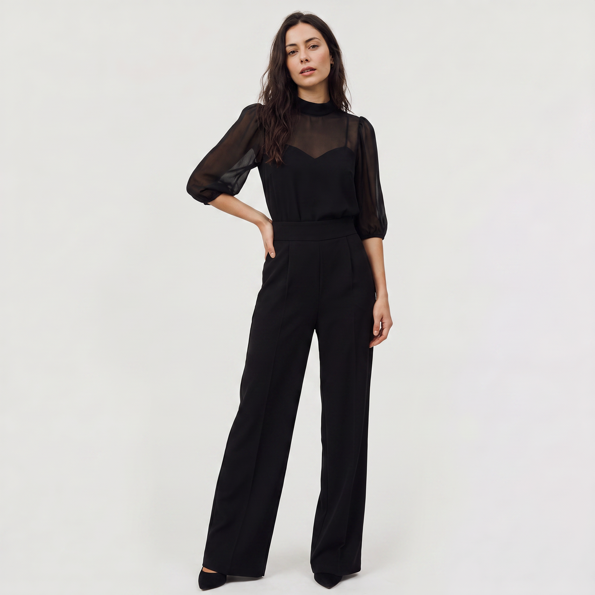 Women's Wide-Leg Puff Sleeve Jumpsuit