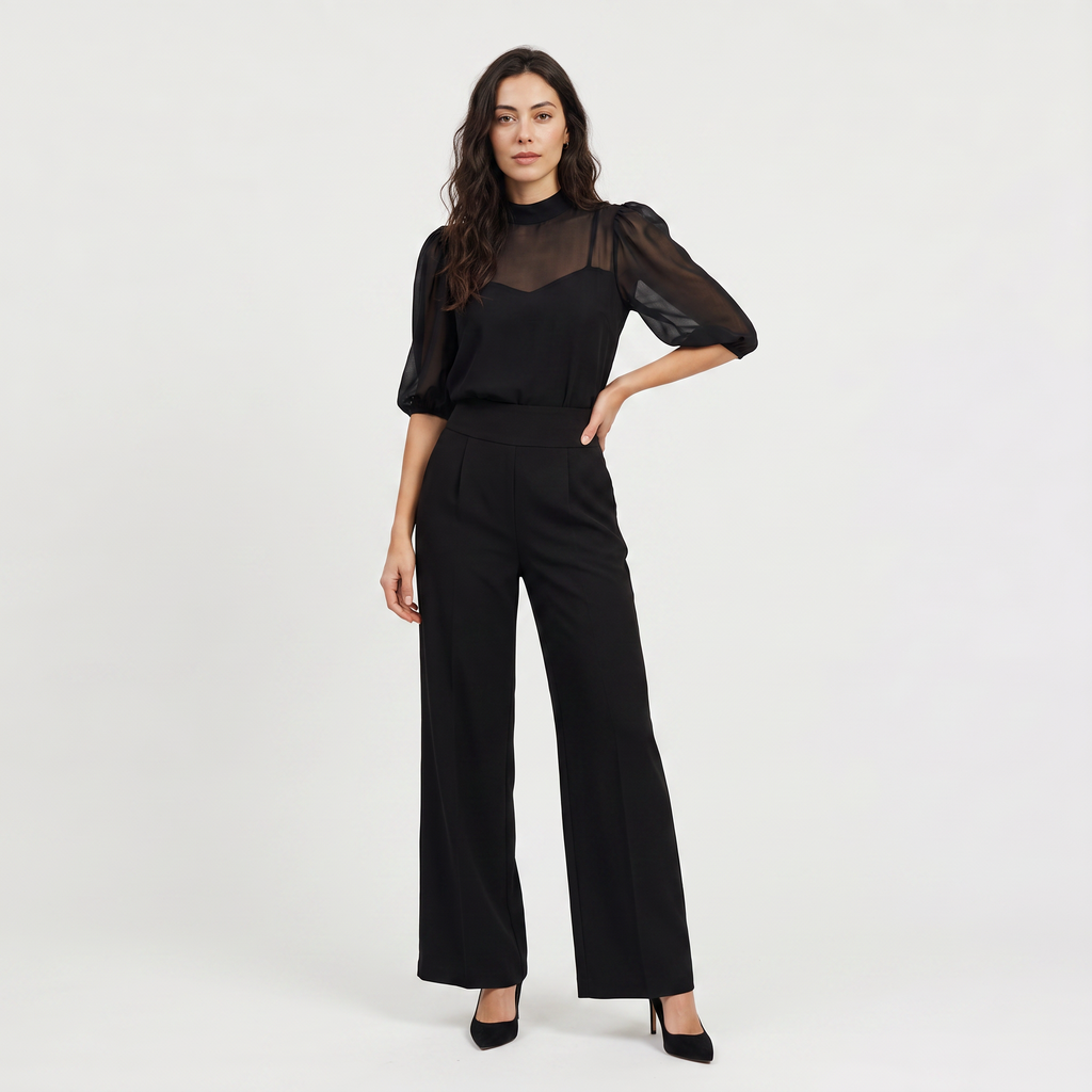 Women's Wide-Leg Puff Sleeve Jumpsuit