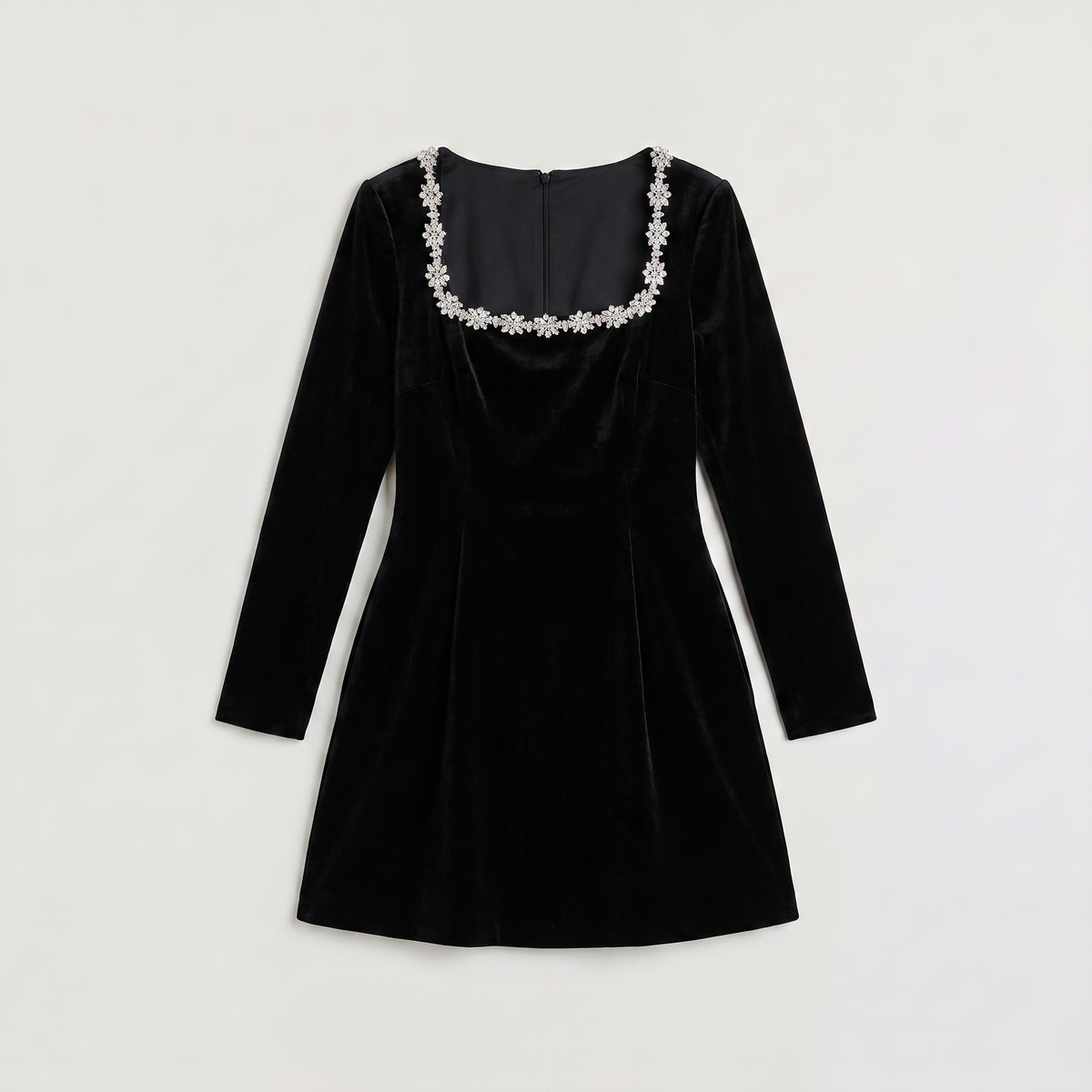 Women's Square Neck Crystal Trim Velvet Mini Dress