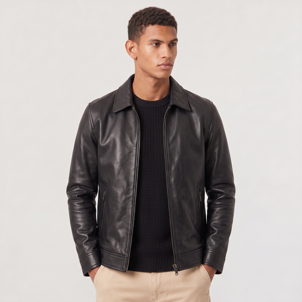 Men's Classic Leather-Look Zip Jacket – Regular Fit