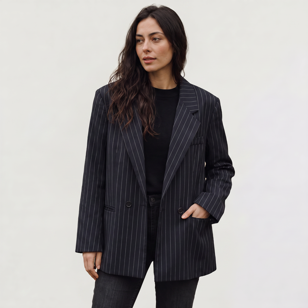 Women's Oversized Boxy Pinstripe Blazer