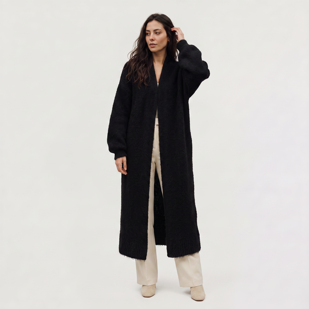 Women's Fluffy Longline Open-Front Cardigan