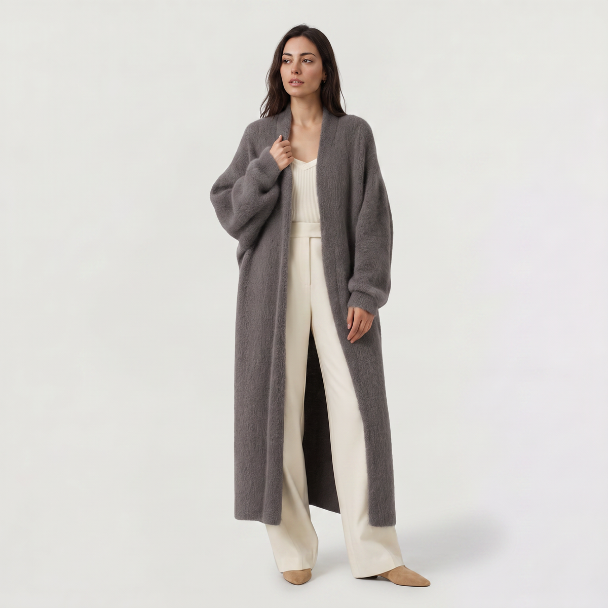 Women's Fluffy Longline Open-Front Cardigan