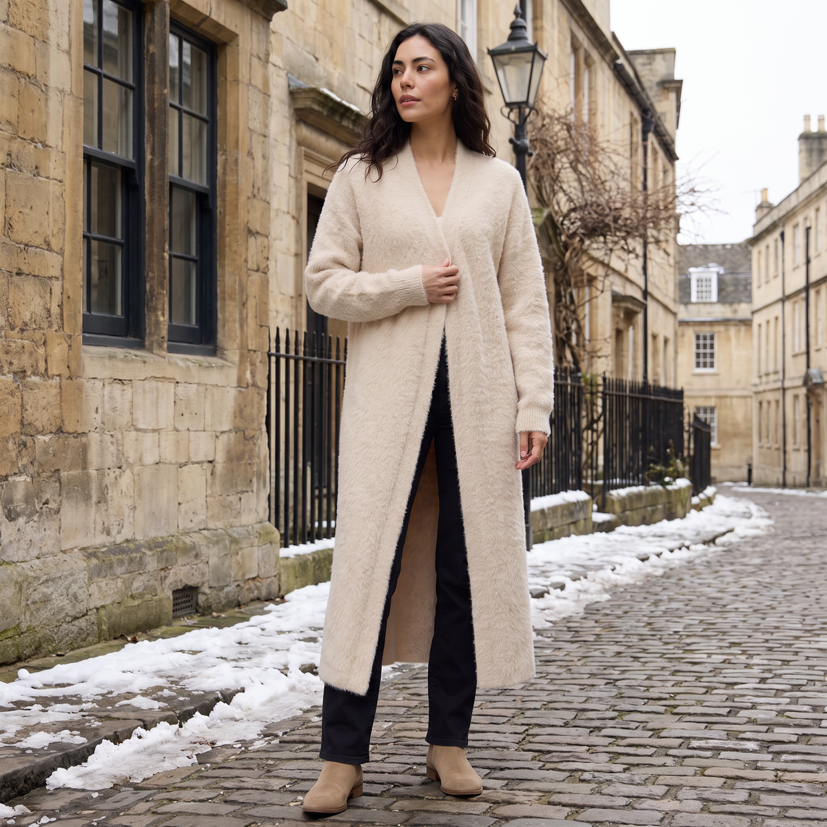 Women's Fluffy Longline Open-Front Cardigan