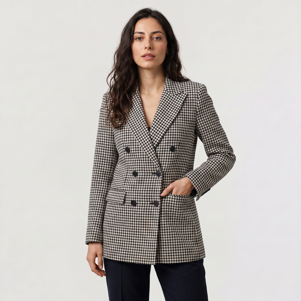 Women's Houndstooth Double-Breasted Blazer