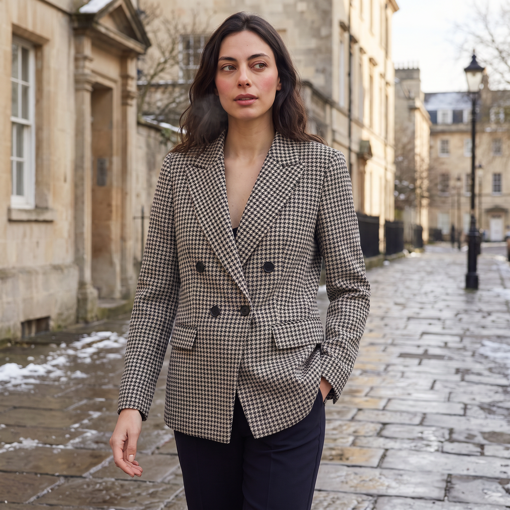 Women's Houndstooth Double-Breasted Blazer