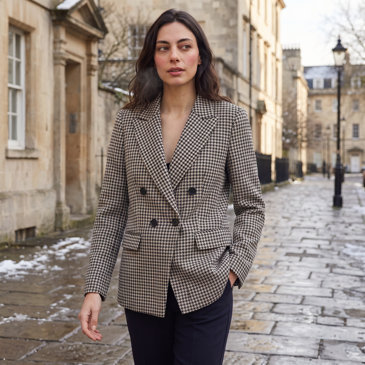 Women's Houndstooth Double-Breasted Blazer