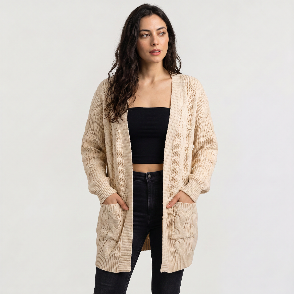 Women's Open Front Oversized Cable Knit Cardigan
