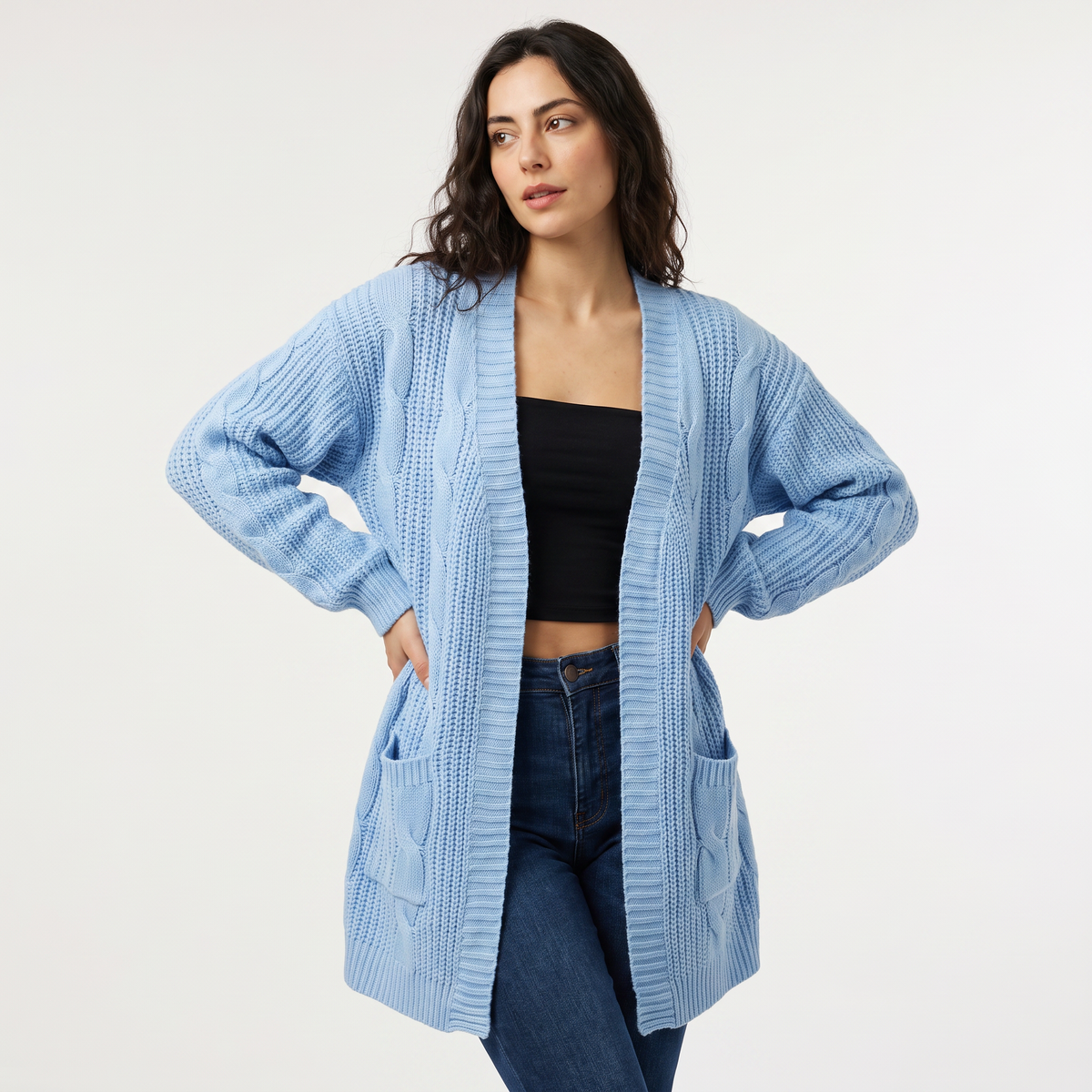 Women's Open Front Oversized Cable Knit Cardigan