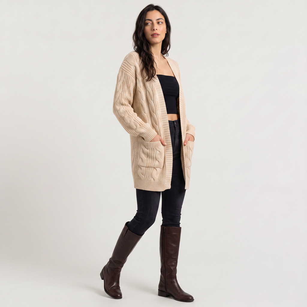 Women's Open Front Oversized Cable Knit Cardigan