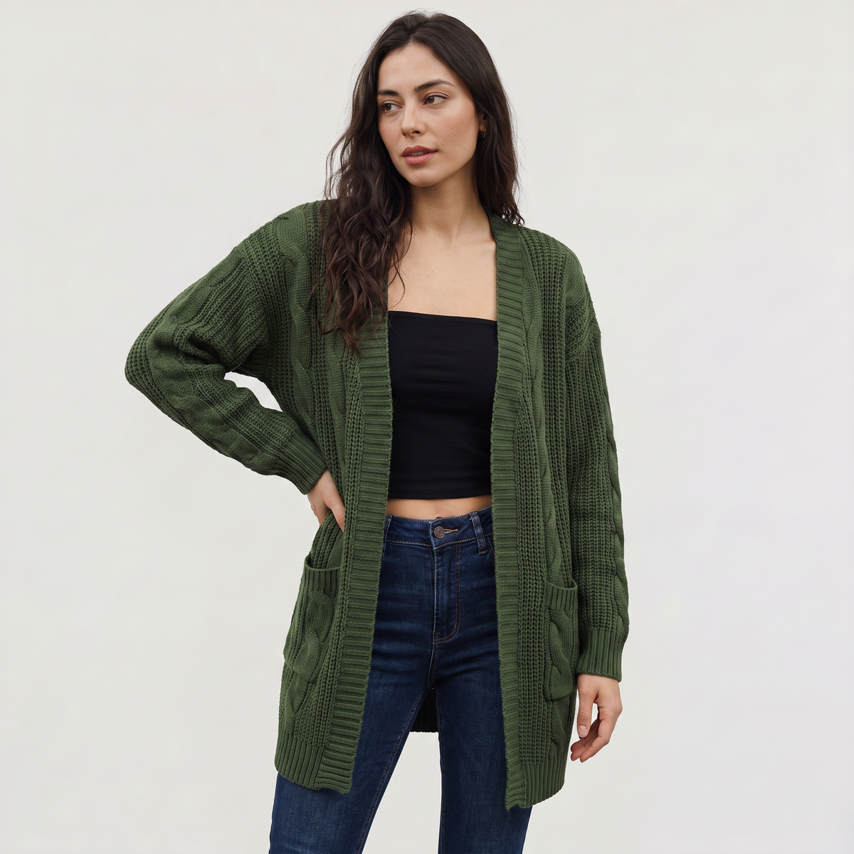Women's Open Front Oversized Cable Knit Cardigan