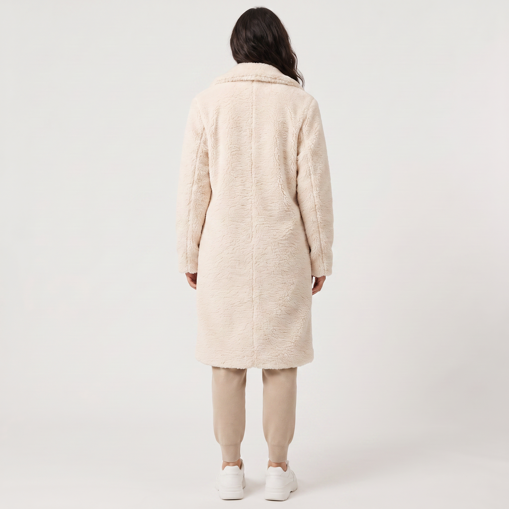 Women's Longline Teddy Coat with Notched Collar