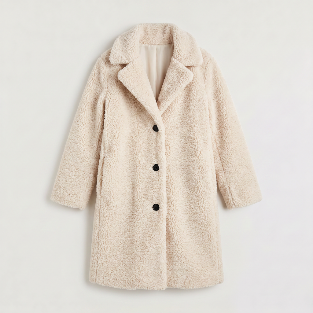 Women's Longline Teddy Coat with Notched Collar