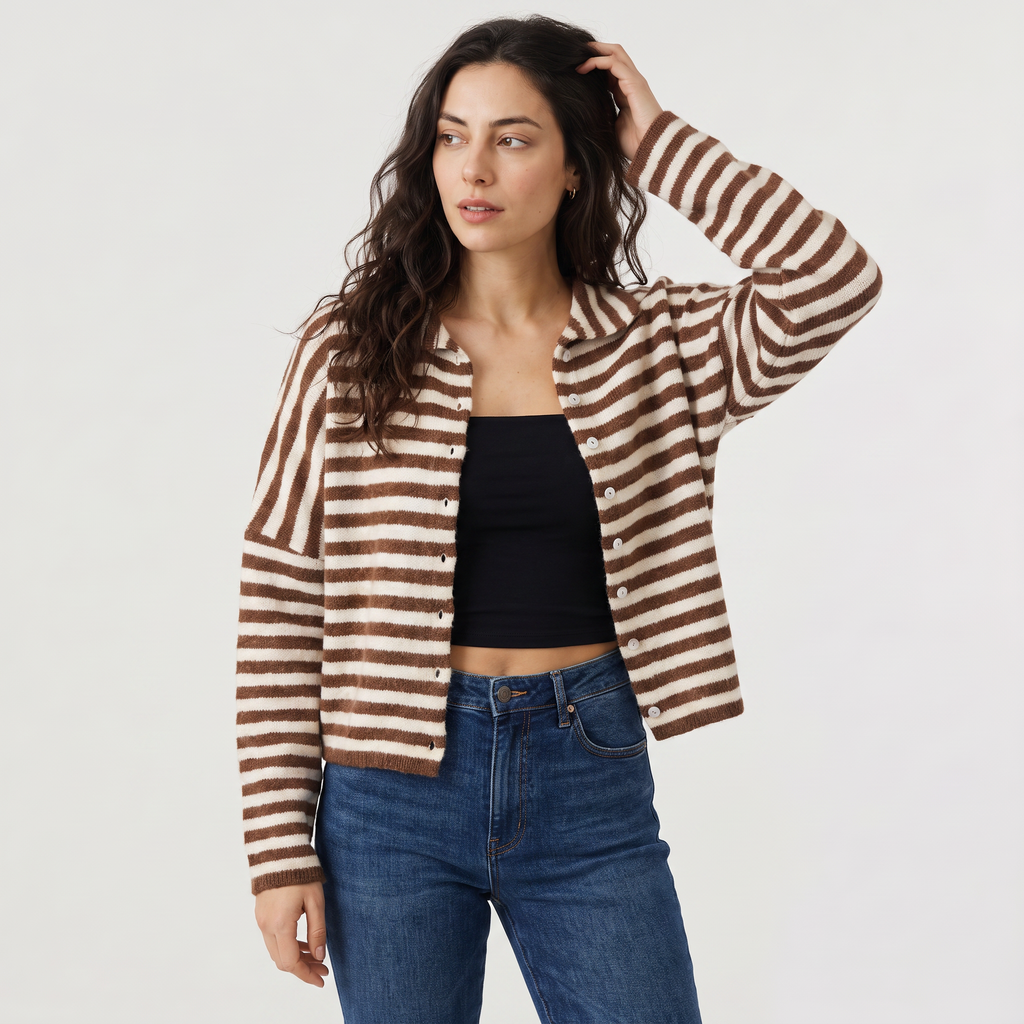 Women's Striped Collared Knit Cardigan - Button Front