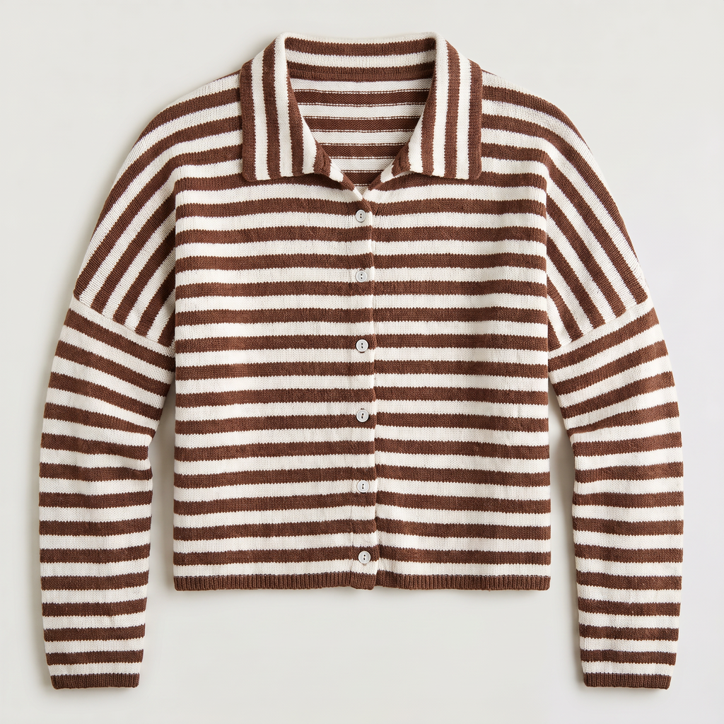 Women's Striped Collared Knit Cardigan - Button Front