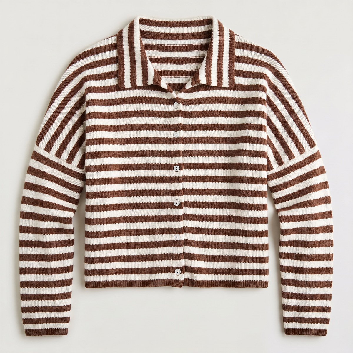 Women's Striped Collared Knit Cardigan - Button Front
