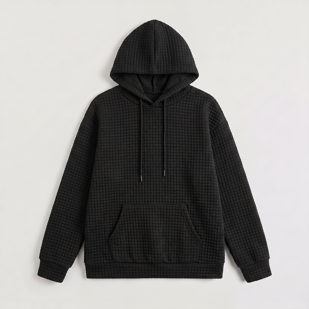 Women's Quilted Drawstring Hoodie - Kangaroo Pocket