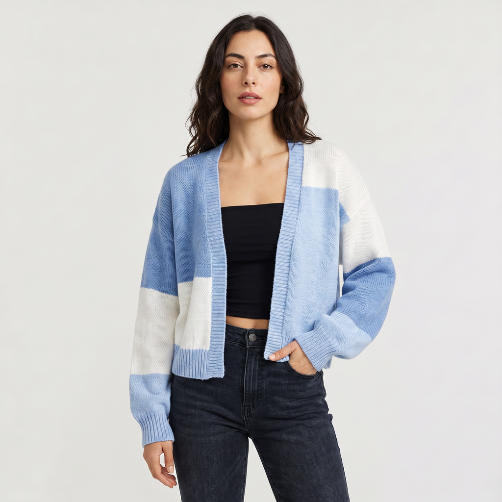 Women's Open Front Cropped Cardigan - Ribbed Cuffs