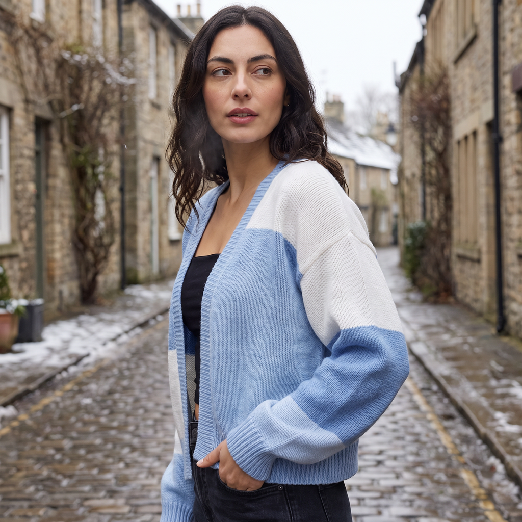 Women's Open Front Cropped Cardigan - Ribbed Cuffs