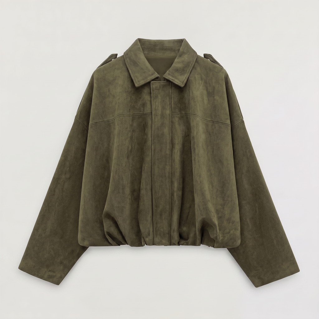 Women's Faux Suede Collared Bomber Jacket