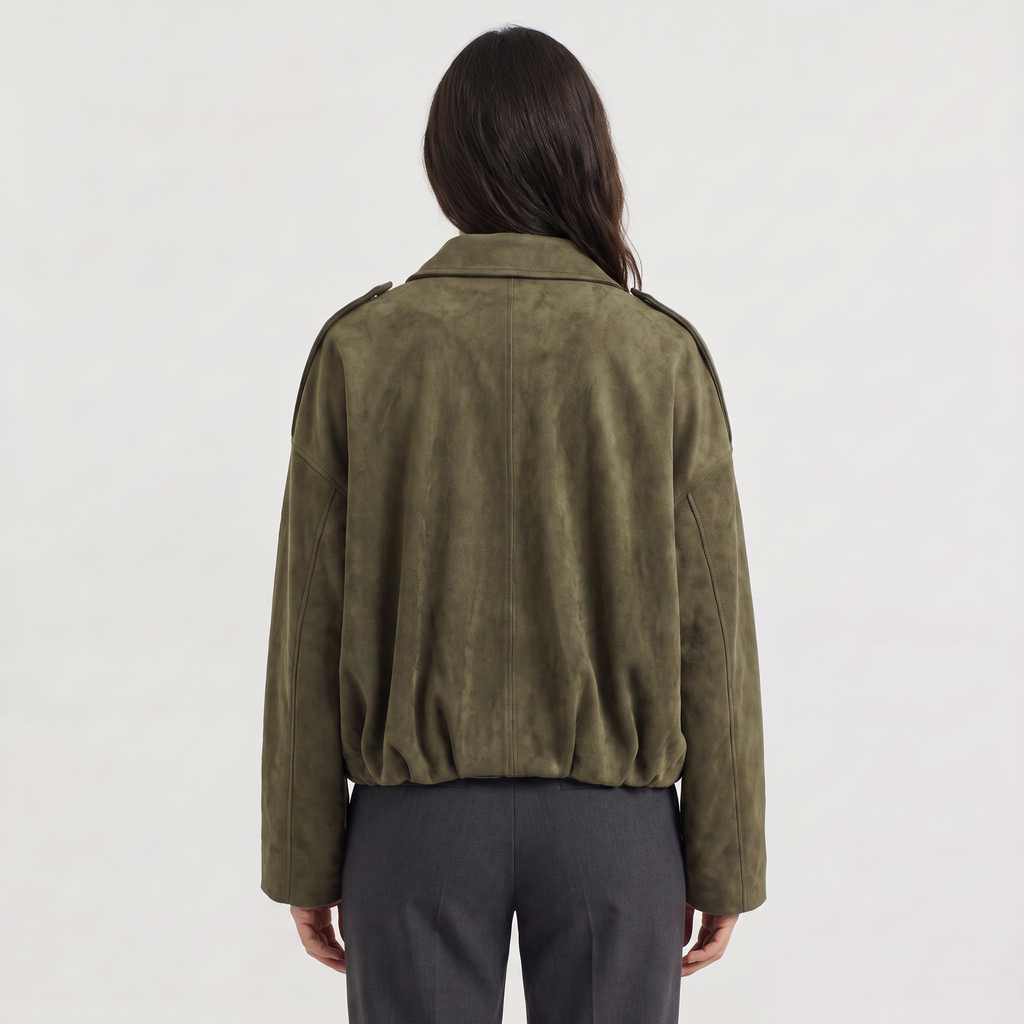 Women's Faux Suede Collared Bomber Jacket