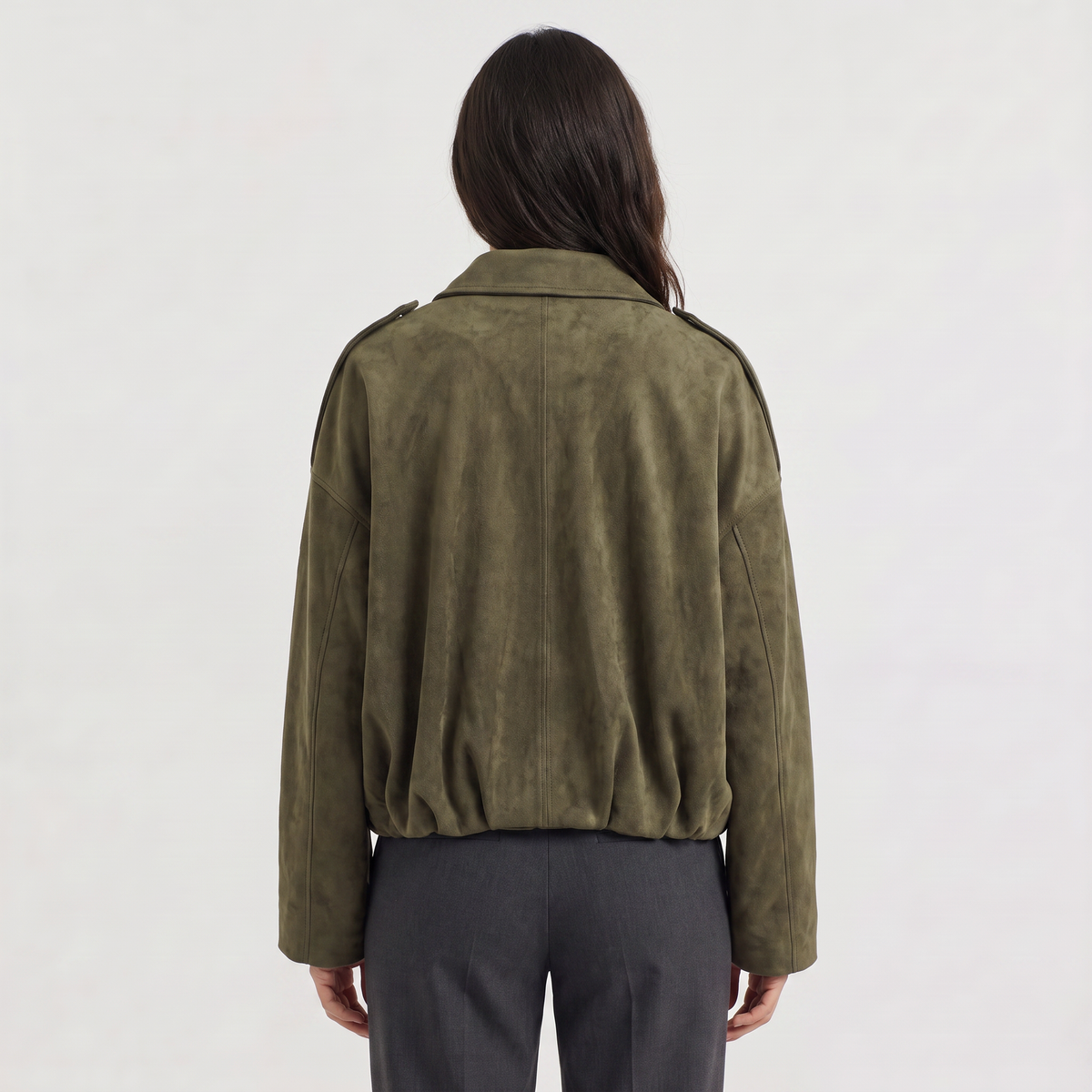 Women's Faux Suede Collared Bomber Jacket