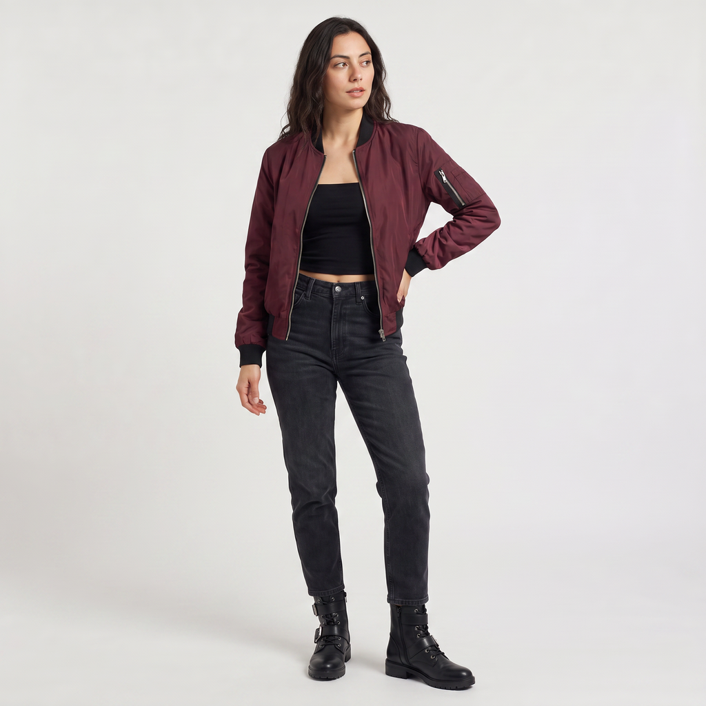 Women's Contrast Trim Bomber Jacket