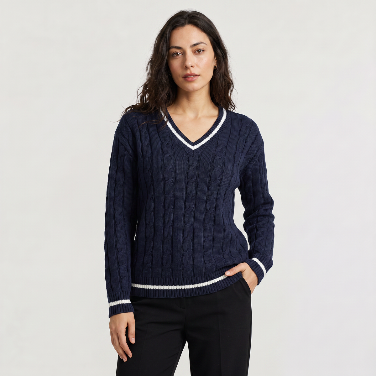 Women's V-Neck Cable Knit Jumper