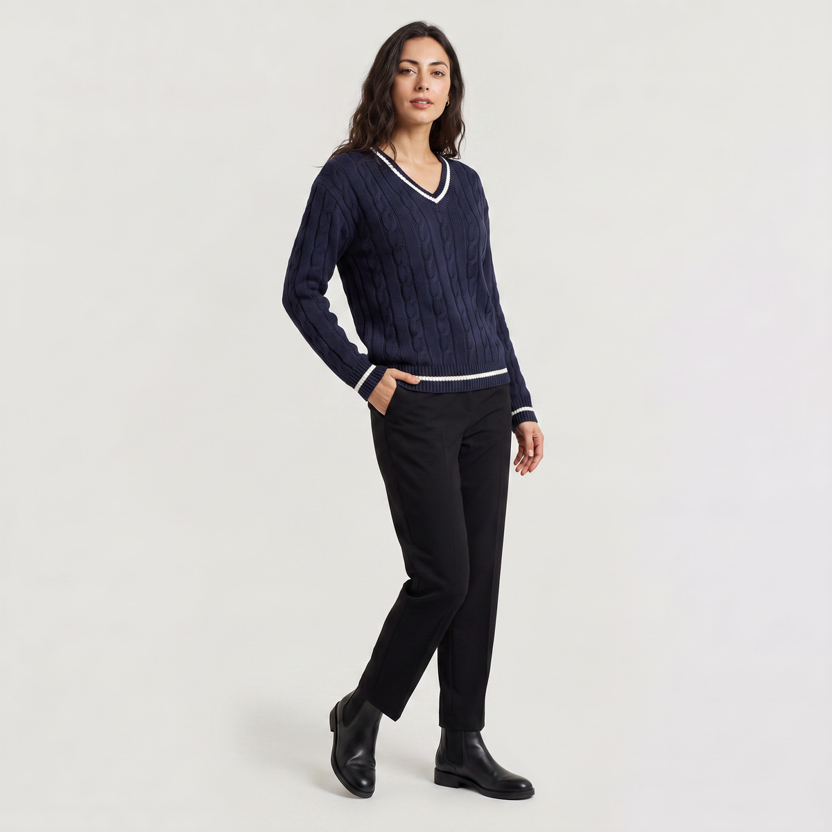 Women's V-Neck Cable Knit Jumper