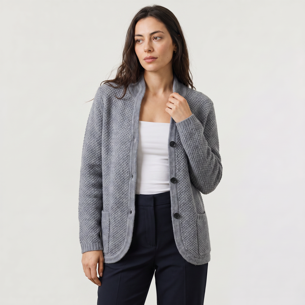Women's Textured Knit Stand Collar Cardigan