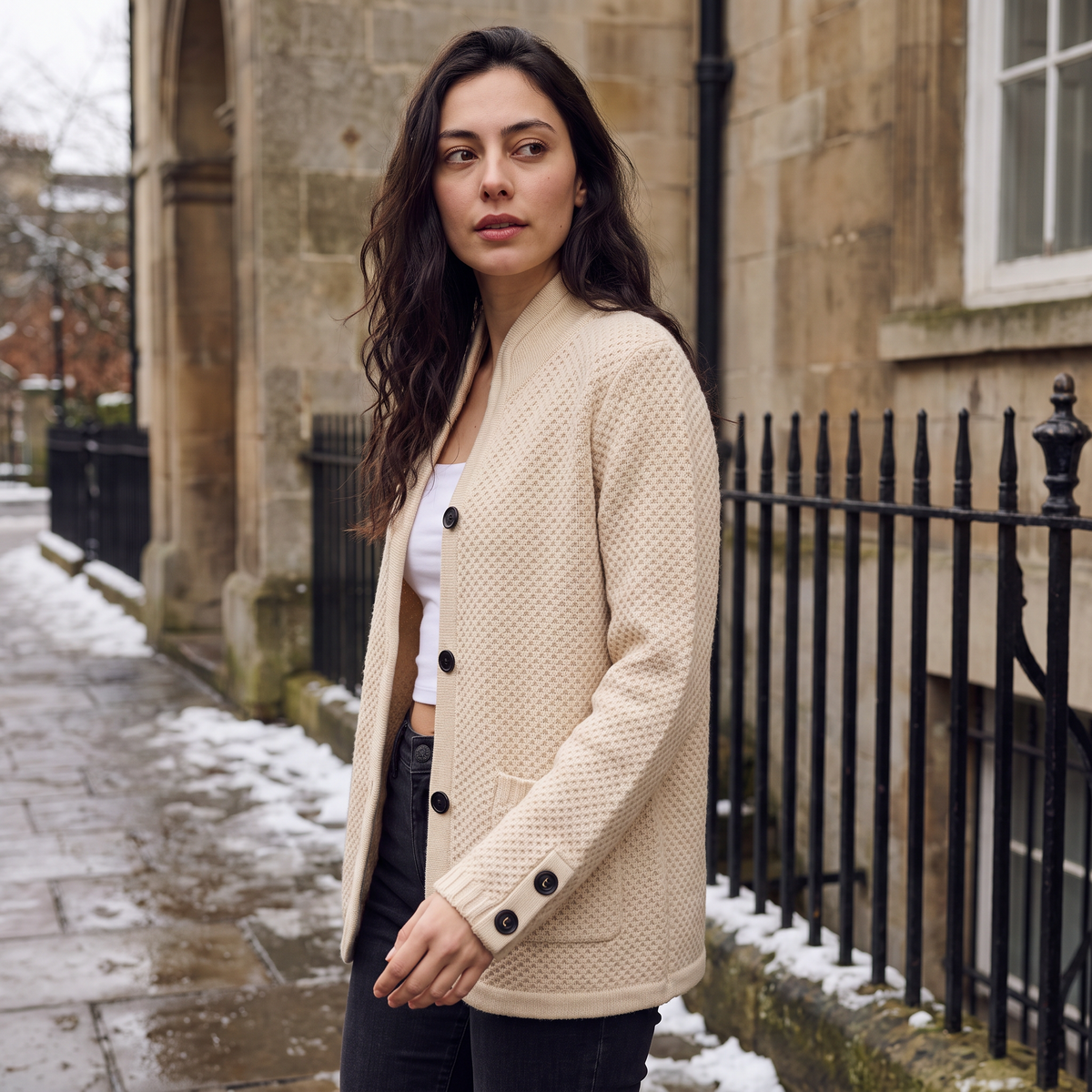 Women's Textured Knit Stand Collar Cardigan