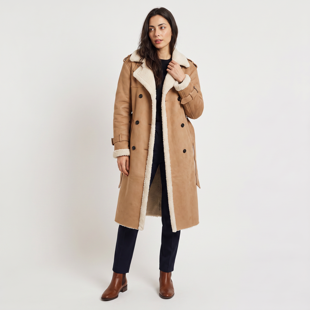 Women's Longline Borg-Lined Aviator Coat