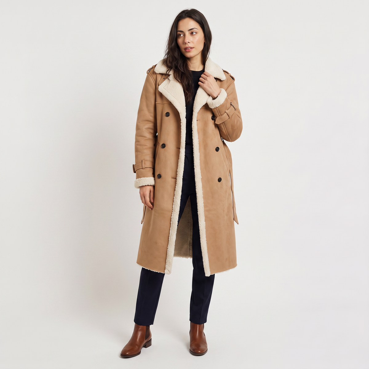 Women's Longline Borg-Lined Aviator Coat