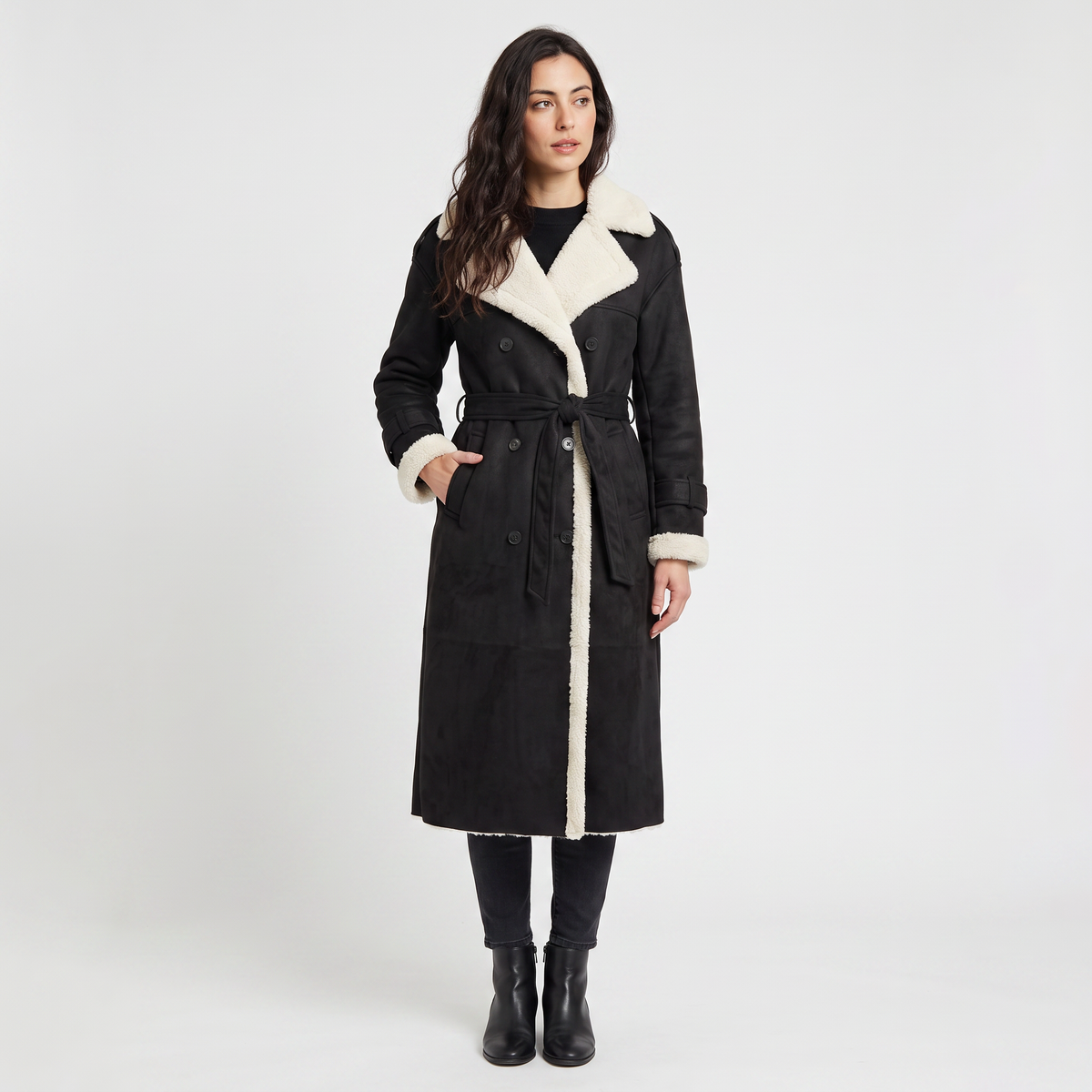 Women's Longline Borg-Lined Aviator Coat