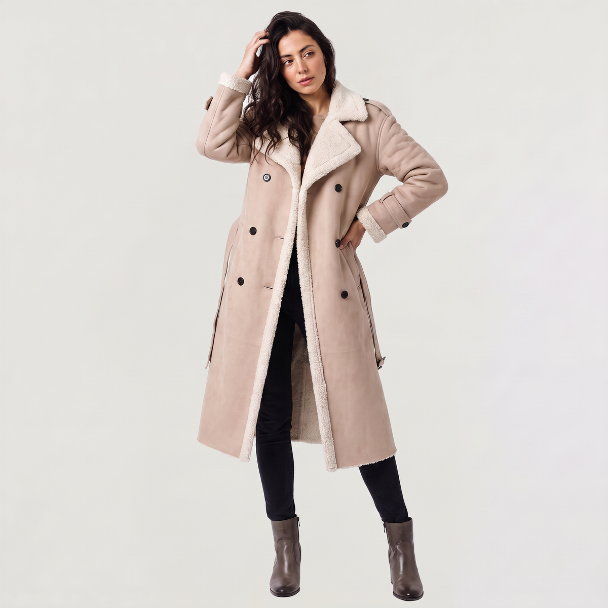 Women's Longline Borg-Lined Aviator Coat