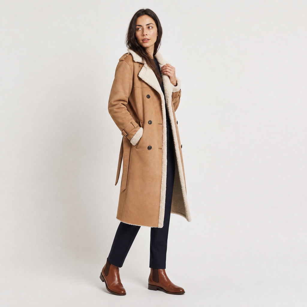 Women's Longline Borg-Lined Aviator Coat