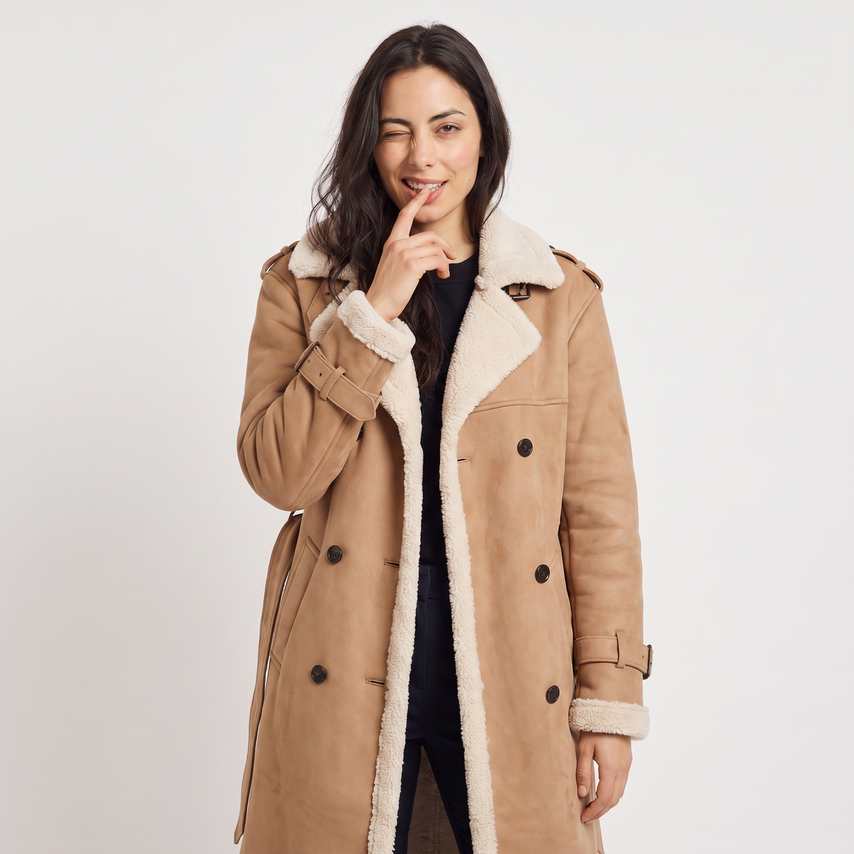 Women's Longline Borg-Lined Aviator Coat