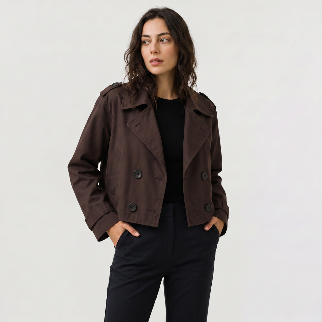 Women's Cropped Double-Breasted Trench Coat