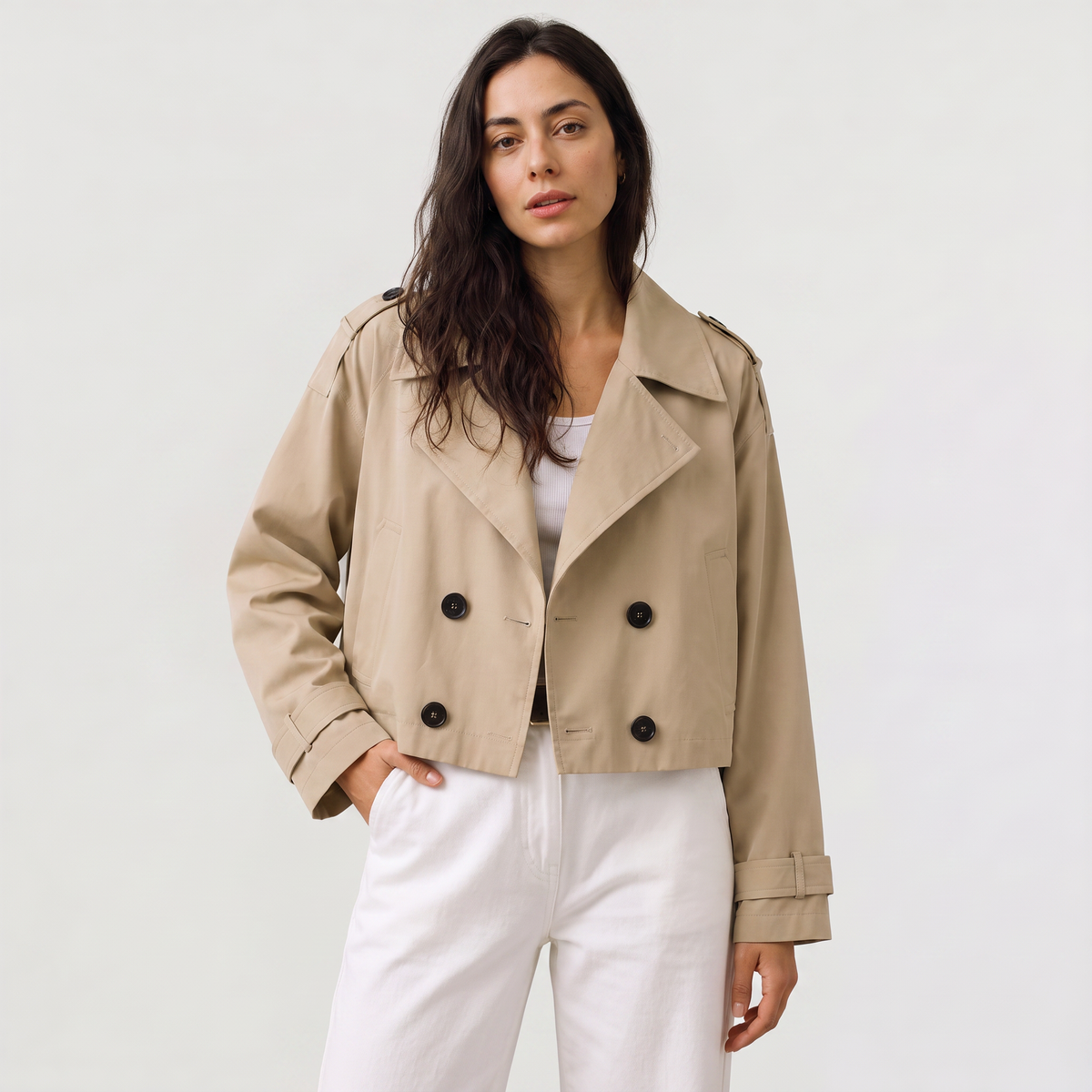 Women's Cropped Double-Breasted Trench Coat