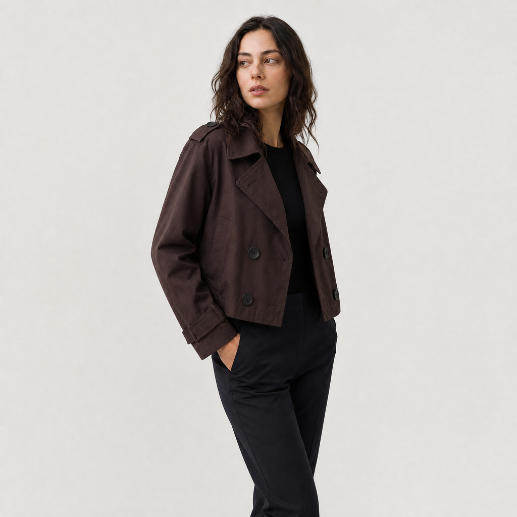 Women's Cropped Double-Breasted Trench Coat