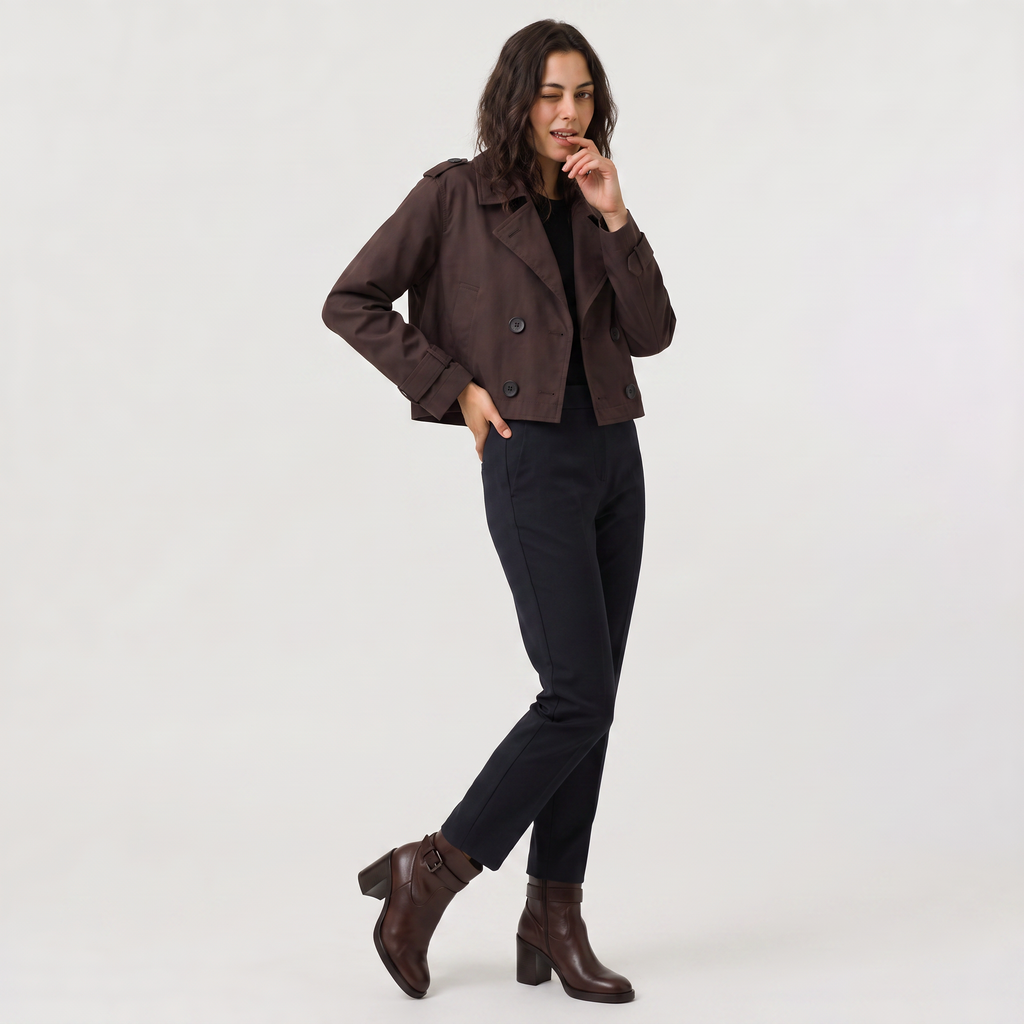 Women's Cropped Double-Breasted Trench Coat