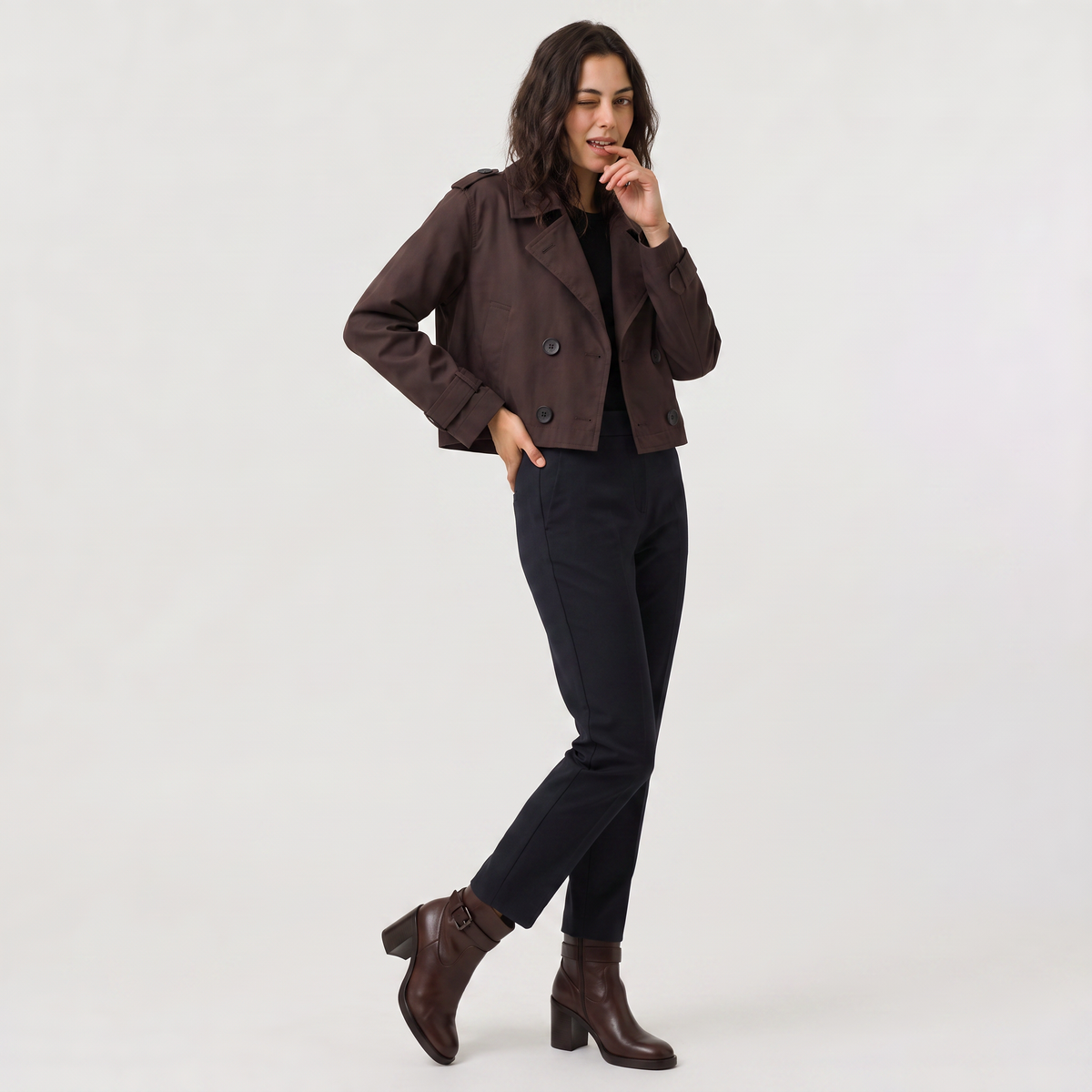 Women's Cropped Double-Breasted Trench Coat