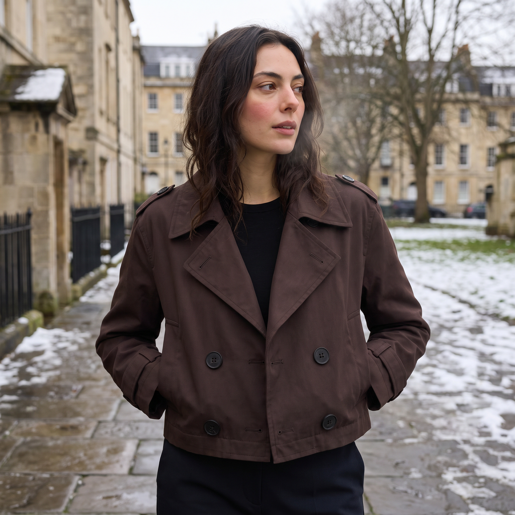 Women's Cropped Double-Breasted Trench Coat