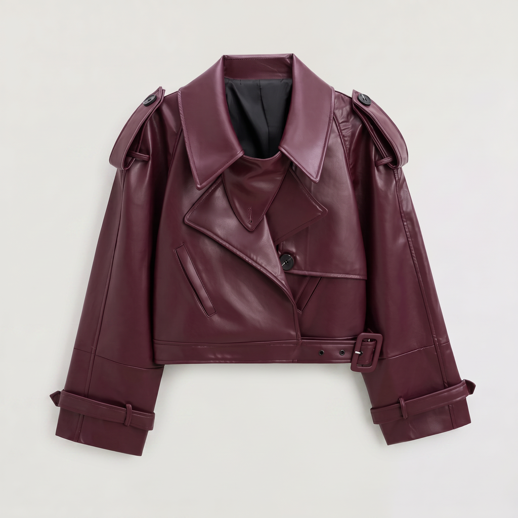 Women's Cropped Belted Double-Breasted Trench Coat