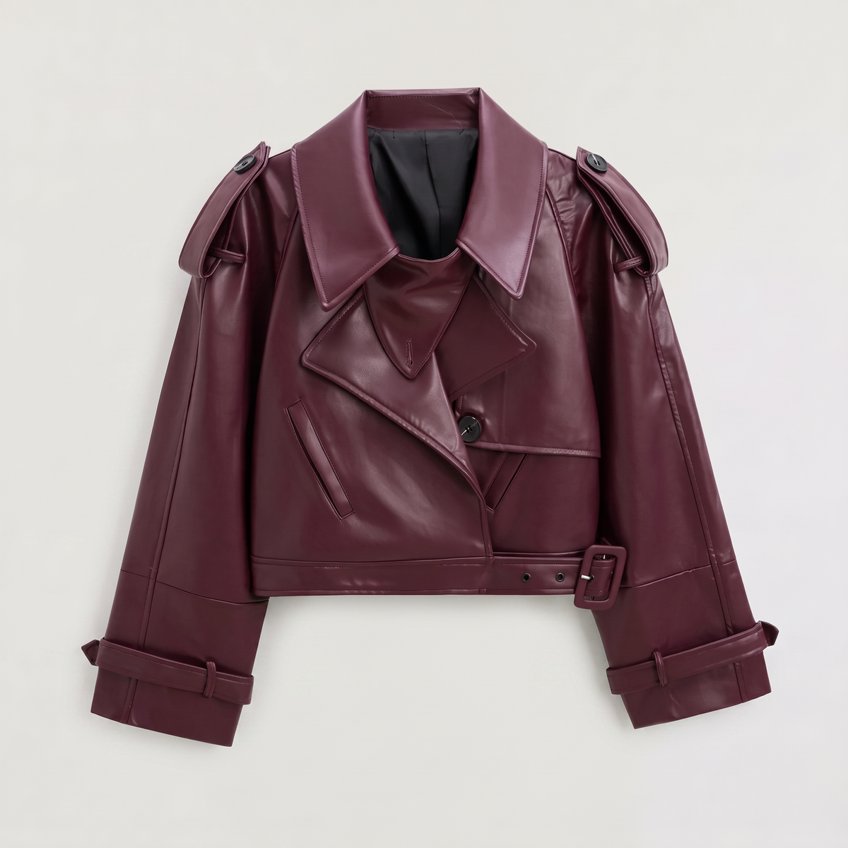 Women's Cropped Belted Double-Breasted Trench Coat