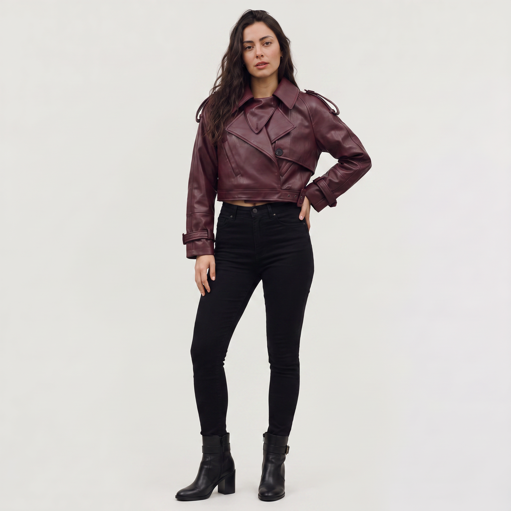 Women's Cropped Belted Double-Breasted Trench Coat