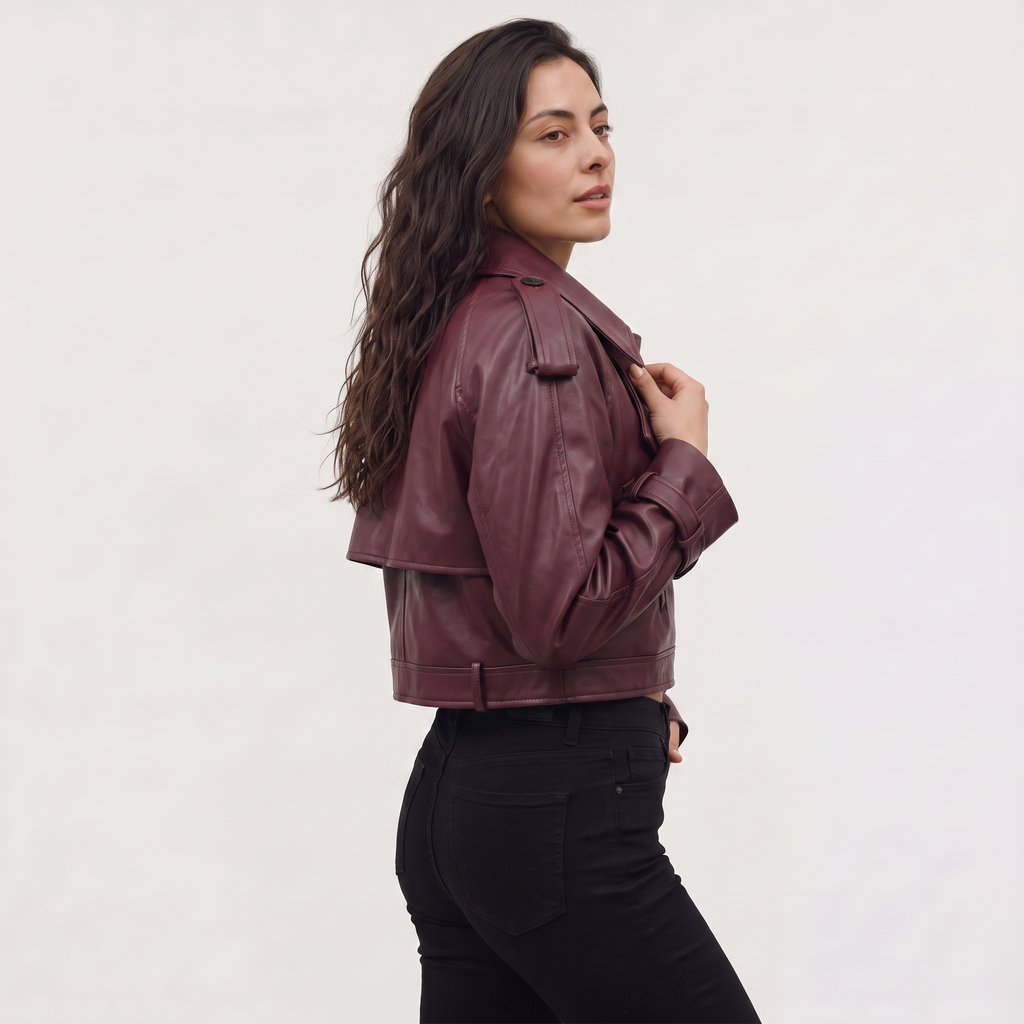 Women's Cropped Belted Double-Breasted Trench Coat