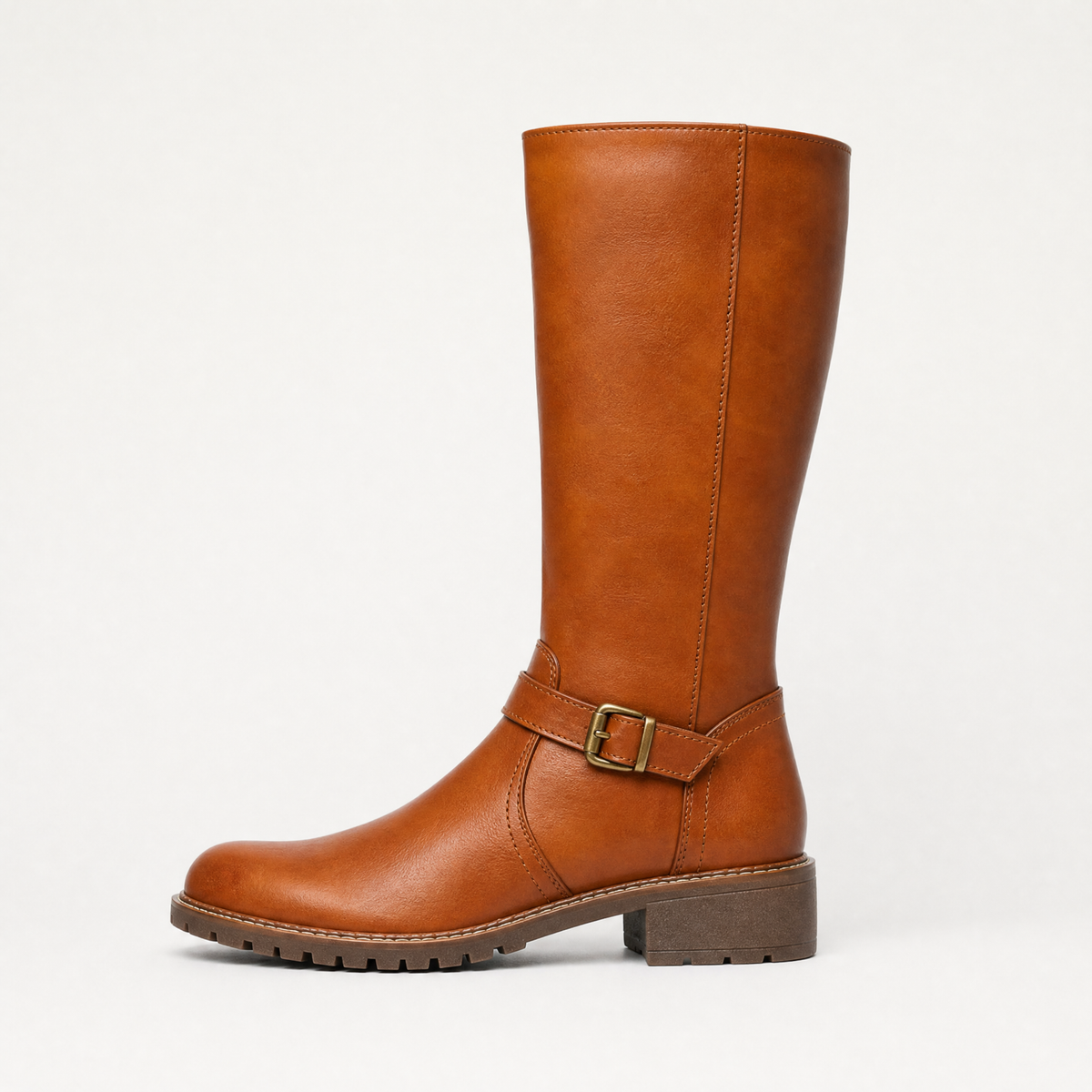 Women's Faux Leather Knee-High Buckle Riding Boots