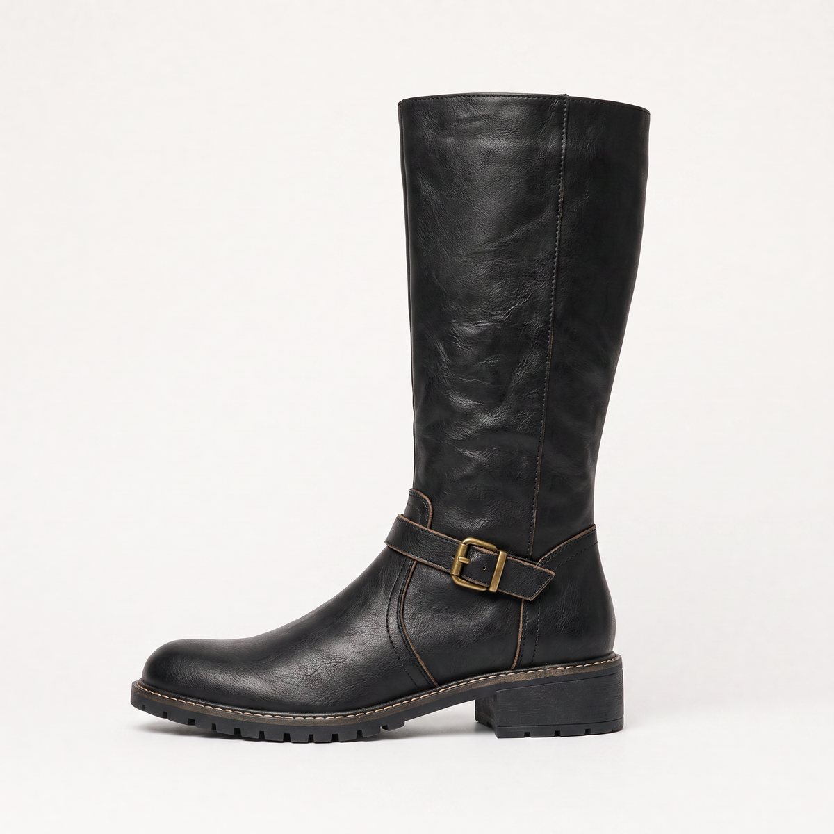Women's Faux Leather Knee-High Buckle Riding Boots