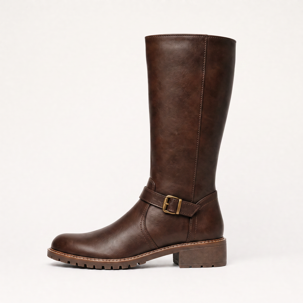 Women's Faux Leather Knee-High Buckle Riding Boots